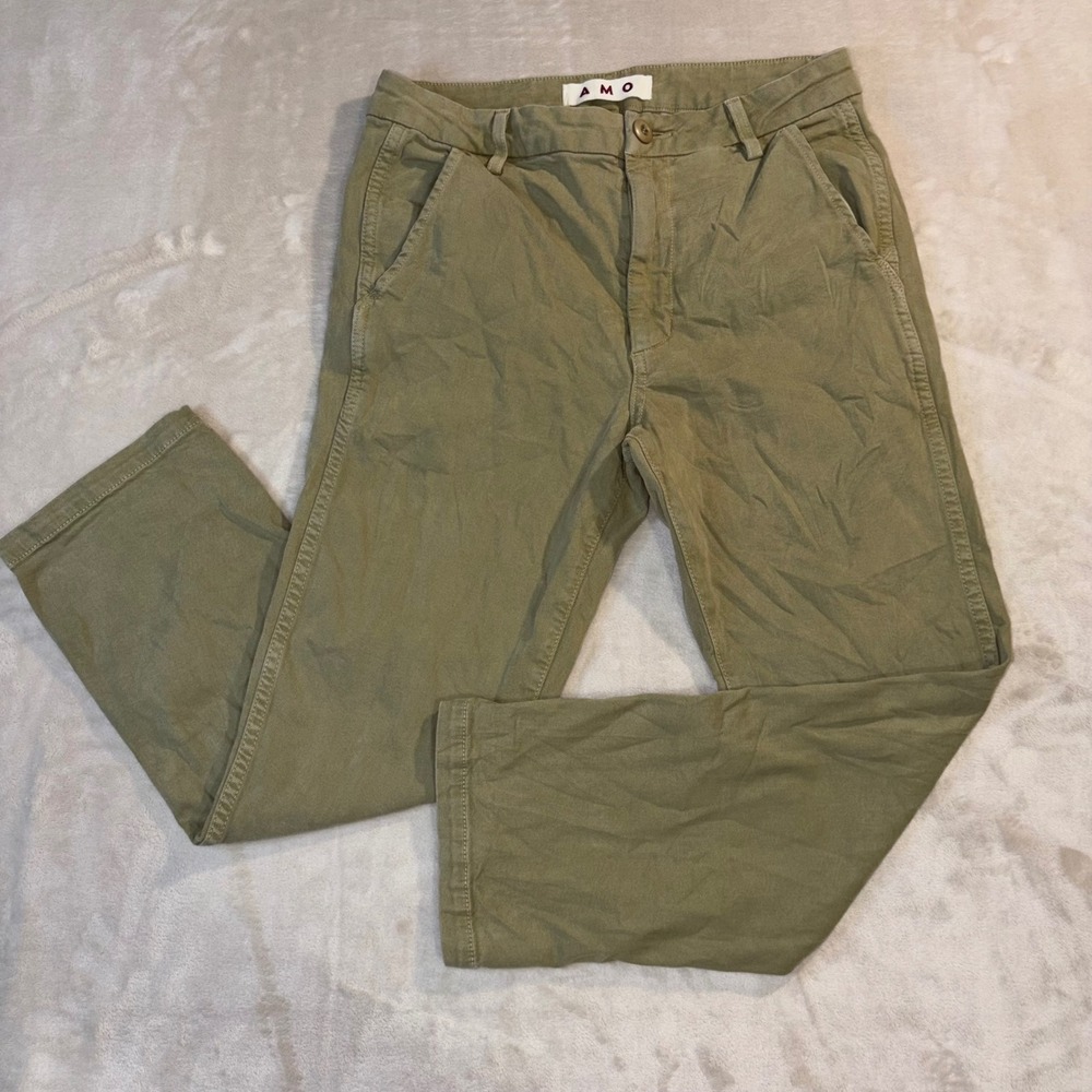 AMO Easy Trouser Surplus Green Cotton Lyocell Straight Leg Chino Pants Size 26